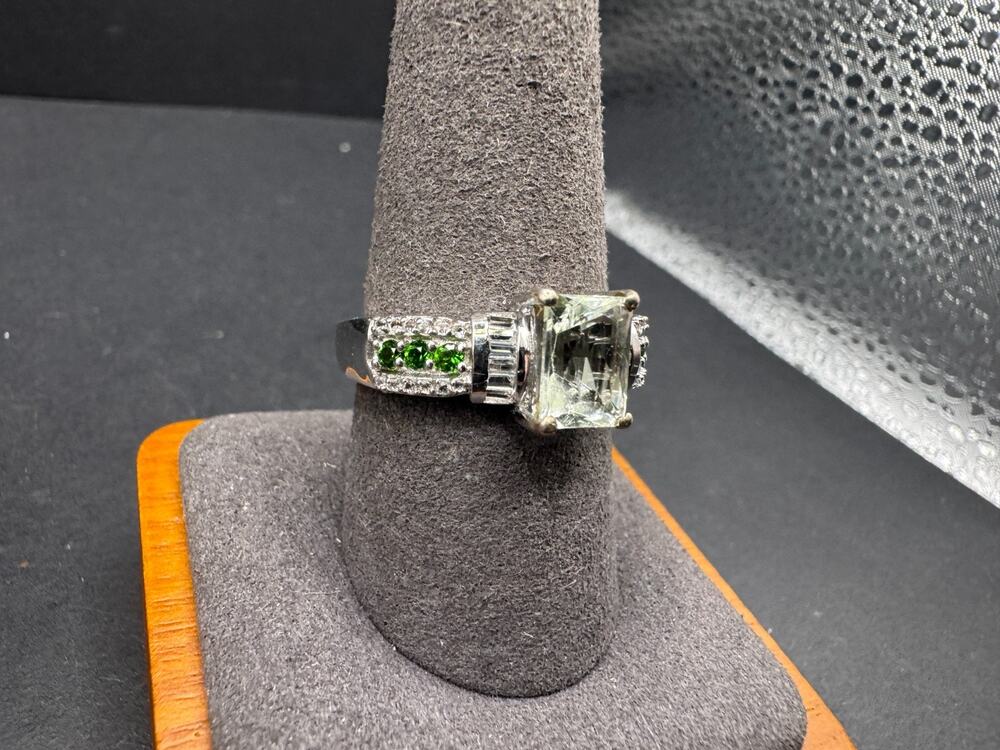 STS 925 Sterling Silver Green Amethyst Prasiolite Chrome Diopside Ring Size 10
